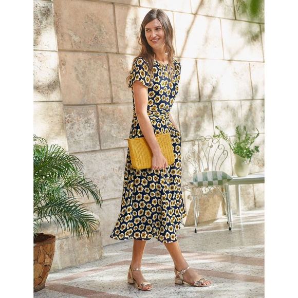Boden Navy and Yellow Floral Midi Dress - Picture 4 of 13